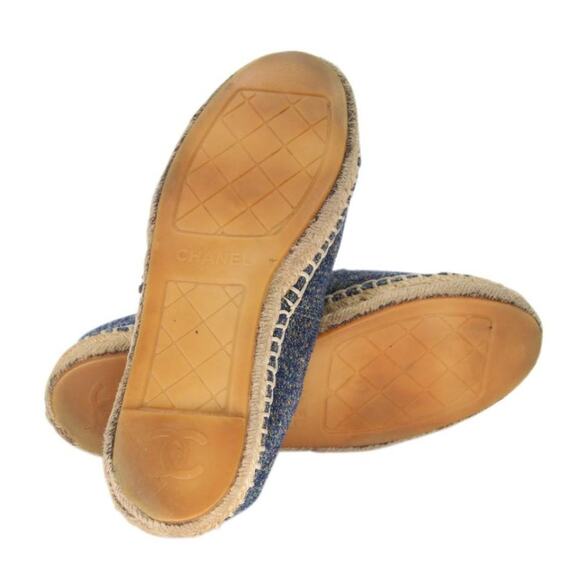 Chanel Espadrille 38 Wool Blue Tweed Cap Toe Cc Sandals CC-S0207P-C038 - Picture 10 of 11